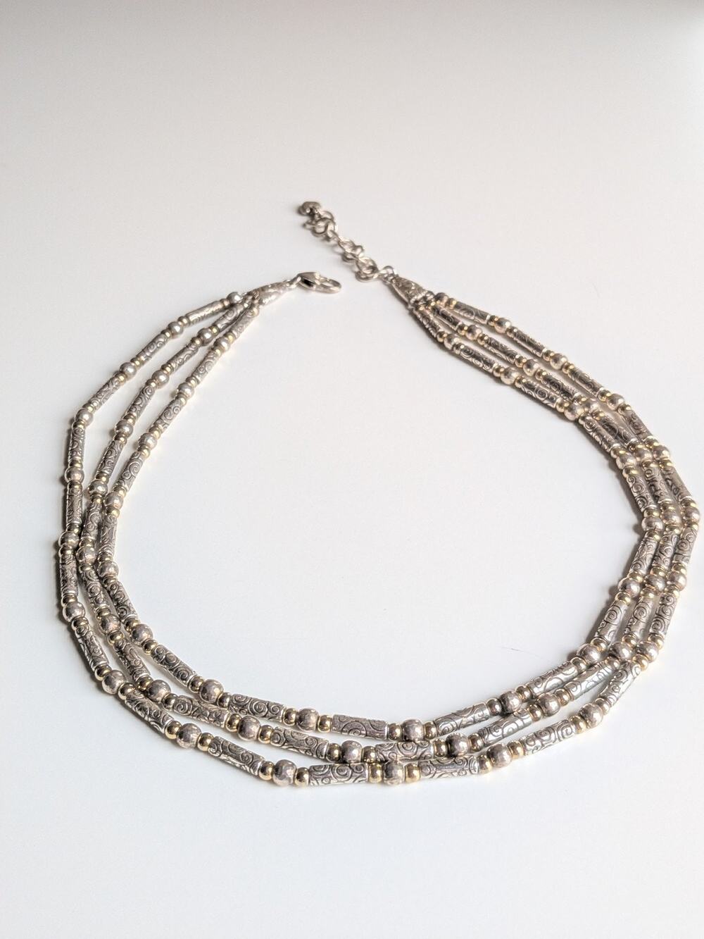 Brighton Boho Multi-Strand Beaded Necklace Silver Tone 16-18in